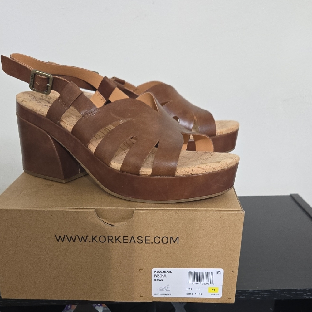 Kork-Ease Brown Leather Slingback Platform  Sandal. New, Never Worn.  Size 11